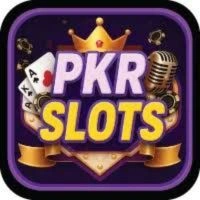 Logo for PKR Slots featuring a crown, playing cards, and a microphone on a purple background with yellow text.