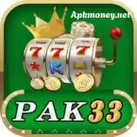 A slot machine with three reels displaying lucky sevens and the text "PAK33" below it.