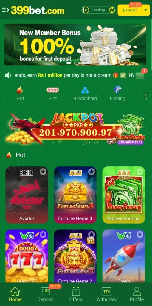 Online casino website homepage featuring games, promotions, and user account options.