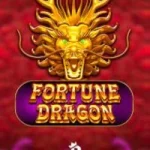 Golden dragon with intricate features above the text "Fortune Dragon" on a vibrant red background, evoking themes of luck and prosperity.