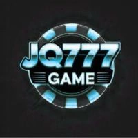 Alt text: "Logo featuring the text 'JQ777 Game' in bold, metallic blue and white, set against a circular poker chip design on a dark background."