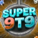 Colorful logo of "Super 9T9," featuring vibrant text against a dynamic background with poker chips and game elements.