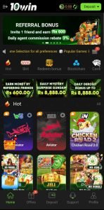 10Win Game: Casino app displayed on the app store, featuring vibrant graphics and user ratings for easy navigation and download.
