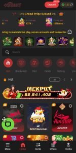 X92 Bet Game: Mobile app interface featuring a casino theme. Displays jackpot amount, game icons, and navigation menu with sections like Home, Offers, and Profile. Bright, engaging visuals.