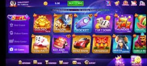 A close-up of a colorful slot machine displayed prominently in the game interface, featuring various symbols and buttons.