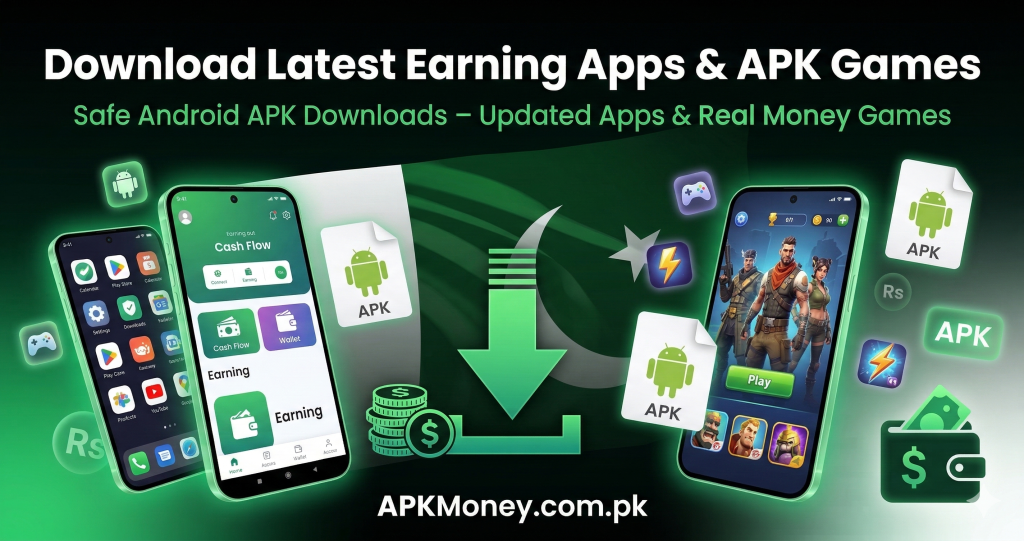 Graphic displaying the best online earning APK games in Pakistan for 2026 including P88 and X92 Bet with download symbols and PKR currency icons. Top 5 Real Earning APK Games in Pakistan